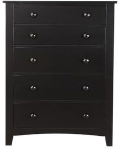 Benzara Pine Wood With Varied Size 5 Drawer Chest, Black