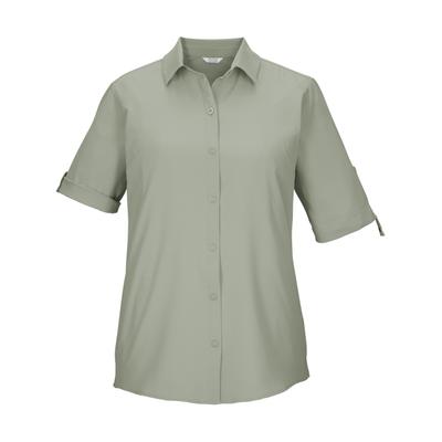 Funktionshemd KILLTEC "KOS 85 WMN WVN SHRT", Damen, Gr. 38, Normalgrößen, grau (graugrün), Obermaterial: 100% Polyester, Hemden, Schnelltrocknende Bluse, krempelbare Ärmel, vielseitig kombinierbar