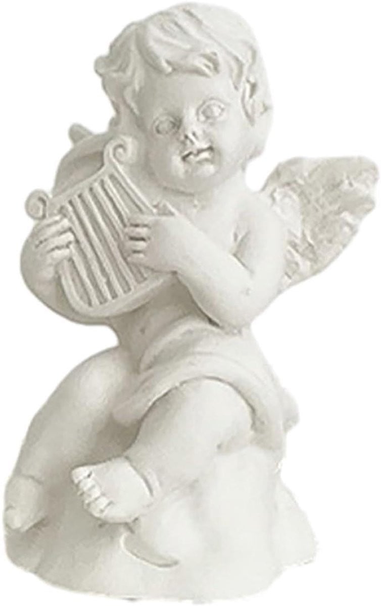 Mini Cupido Beeldje - Wit Engel Ornament - Decoratief Hars Design - Lengte: 6 cm
