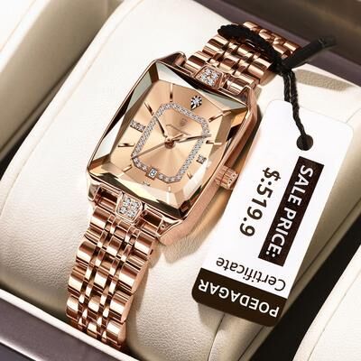 Inspire Select POEDAGAR Luxury Waterproof Rectangle Women's Quartz Watch With Calendar rosegold Gold