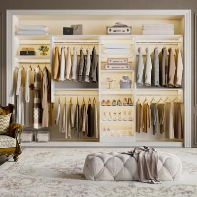 Rackcog Cimly Set of 4 Closet System with Shoe Rack and Hanging Rods, 120'' Modular Heavy-duty Wall-mounted Closet Organizers