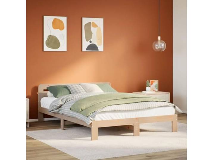 RJPLMFV Bettgestell, 160 x 200 cm, massives Kiefernholz Lattenrost inklusive, Kopfteil, Aufbewahrung unter dem Bett, stabil und langlebig
