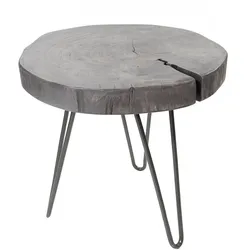 riess-ambiente Beistelltisch GOA - 45cm grau Akazie Massivholz Baumscheibe Hairpin Legs Metall rund