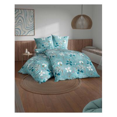 Bettwäsche WÄSCHEPUR Gr. 1, blau (ozean, weiß, bedruckt), B/L: 135cm x 200cm, Renforcé, B/L: 80cm x 80cm, 2, Renforcé, 100% Baumwolle, Bettwäsche, Bettwäsche