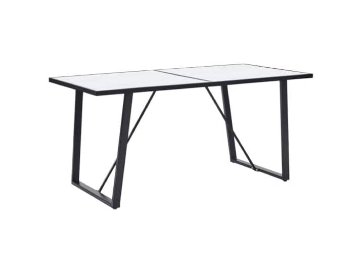 Roanoer Esstisch 160 x 80 x 75 cm Hartglas Tischplatte Marmor-Optik Elegante Glasplatte mit Marmormuster für Esszimmer und Küche, getragen von standfesten schwarzen Metallbeinen.