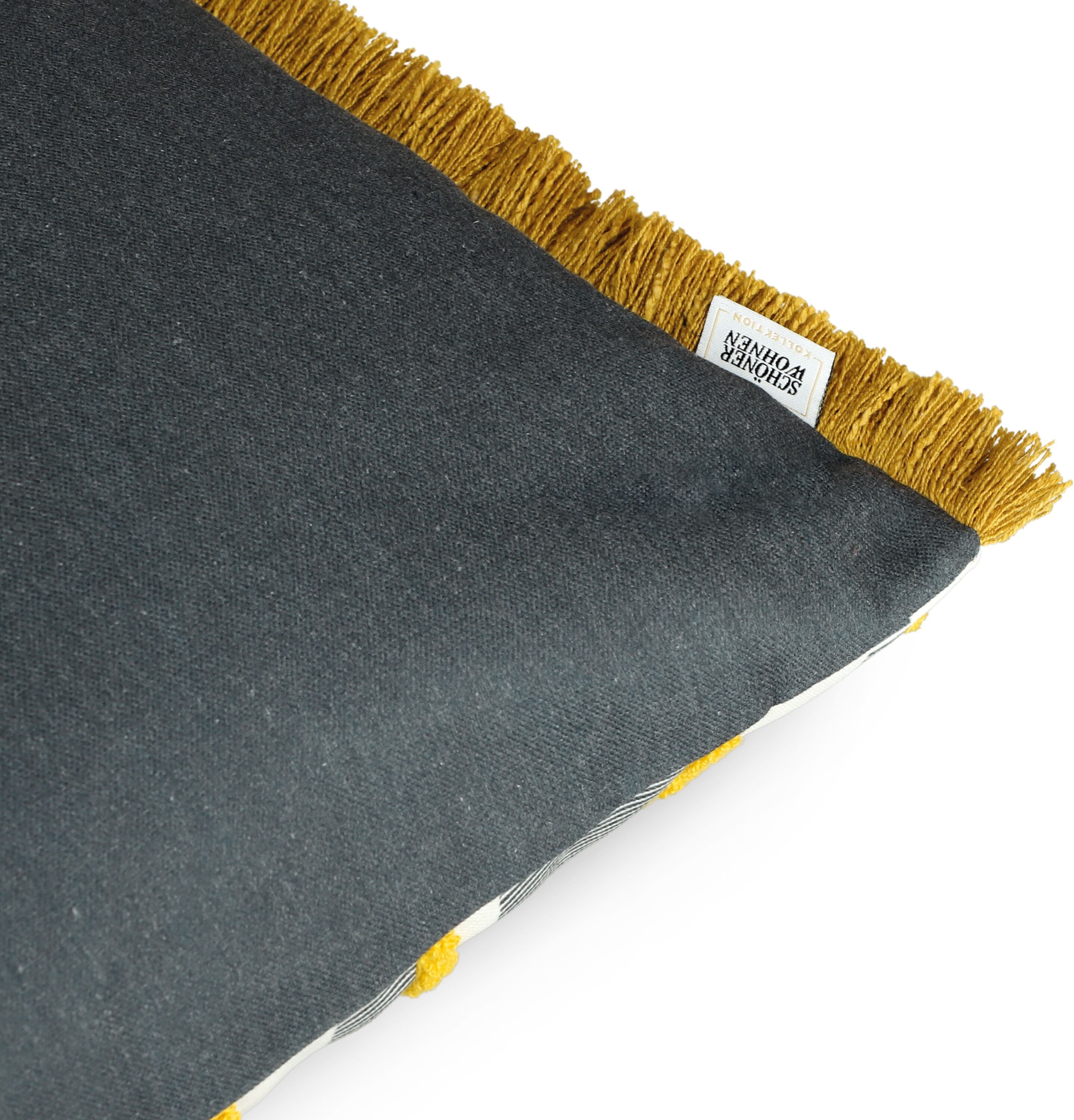Dekokissen "Favour", gelb (gelb, gemustert), B:58cm L:38cm, Mischgewebe, SCHÖNER WOHNEN-KOLLEKTION, Dekokissen_Sitzkissen_Kissenhüllen, Dekokissen, mit seitlichen Fransen