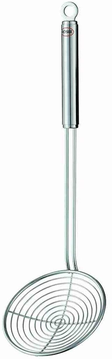 Seihlöffel RÖSLE, silber (edelstahlfarben), Ø:12cm, Edelstahl, Kochlöffel, Seihlöffel, Rundgriff mit Aufhängeöse, Edelstahl 18/10, spülmaschinengeeignet