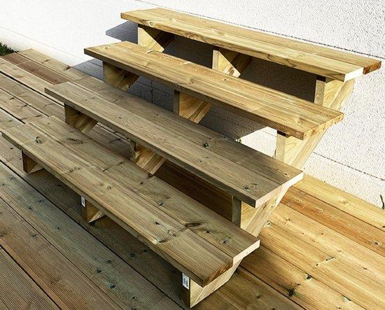 Außentreppe mit 4 Stufen aus Holz - Für Garten und Zugang - Ohne Auftritt - H71cm B120cm - Natürliche Grünfarbe