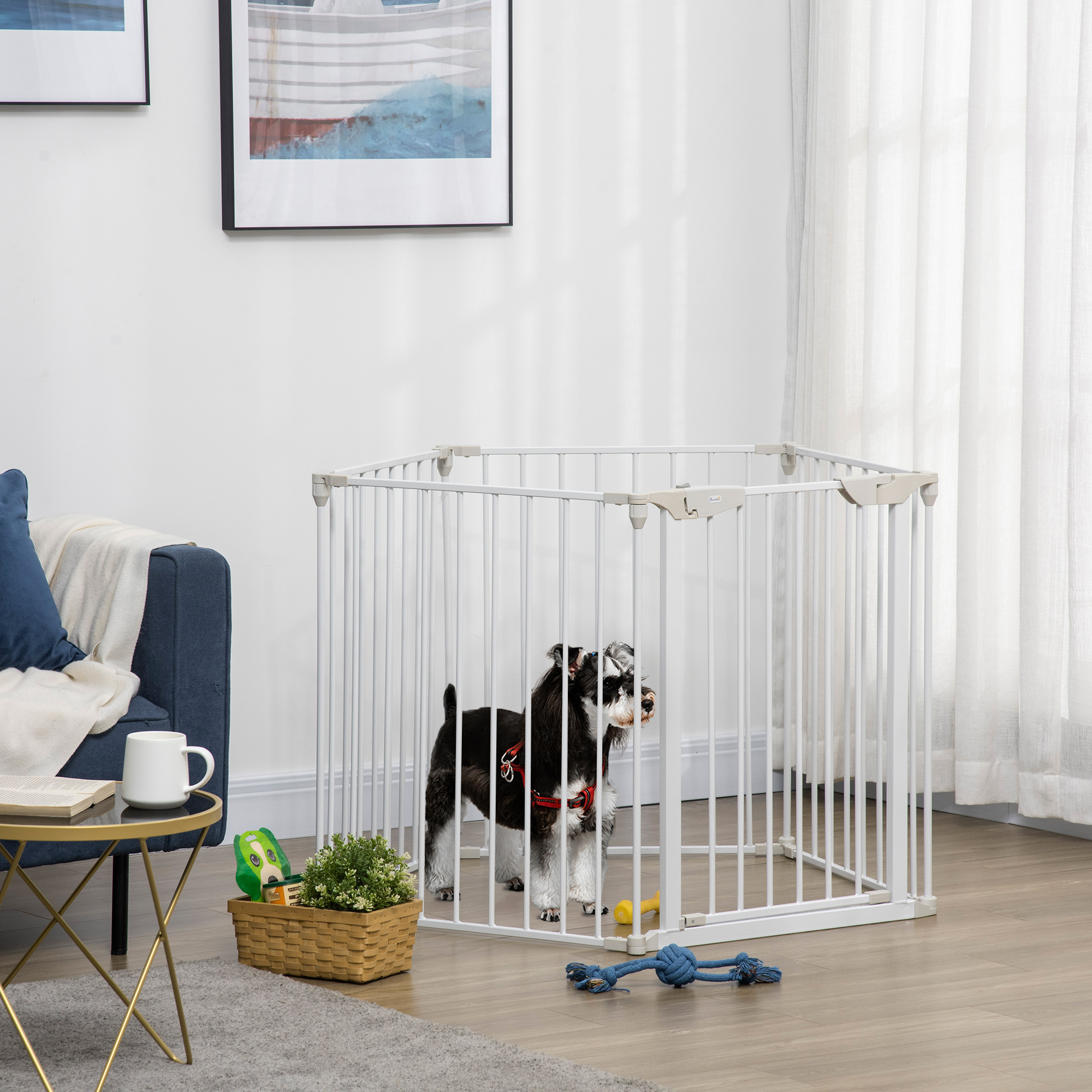 Pawhut Cancellino per Cani Regolabile e Pieghevole con Chiusura Automatica e Blocco, 300x74.5 cm, Bianco   Aosom Italy