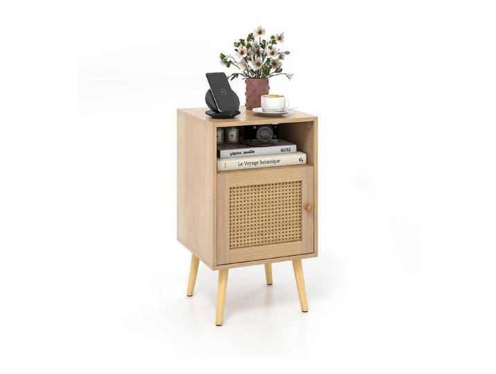 LuxusKollektion Nachttisch Nachttisch mit Rattan & Holzbeinen Natur (1-St)