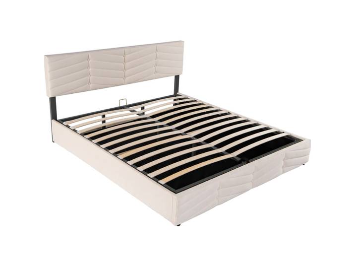 Lit coffre 160x200 avec tête de lit réglable, velours beige