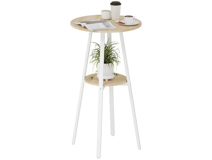 Homcom Table haute de cuisine ronde avec étagère de rangement, table haute de bar moderne pour 2 personnes avec cadre en métal