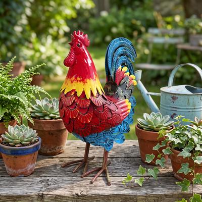 Kodotan sofa Wrought-Iron Rooster Garden Statue, Metal Rooster Sculpture, Ideal For Landscape Decoration