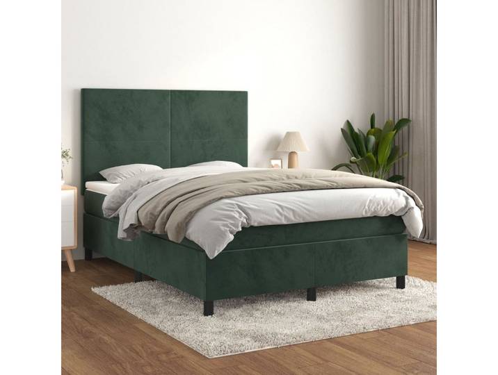 vidaXL Boxspringbett, Boxspringbett mit Matratze Dunkelgrün 140x200 cm Samt