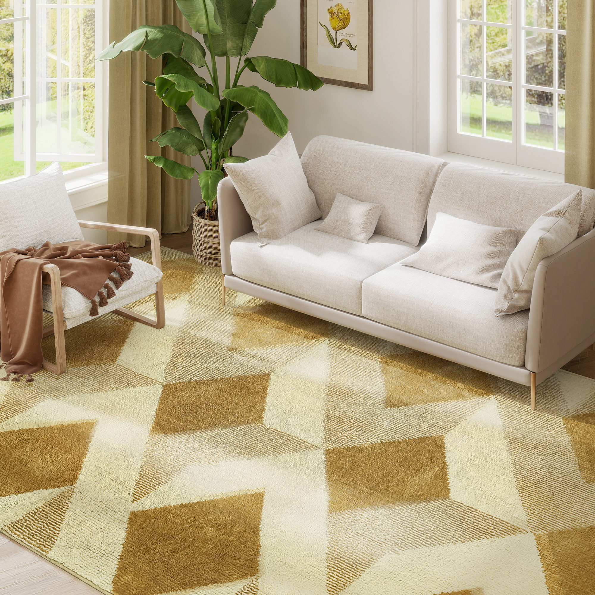 Homcom Tappeto Moderno da Soggiorno e Salotto, Ipoallergenico e Lavabile con Effetto 3D, 230x160 cm, Giallo   Aosom Italy
