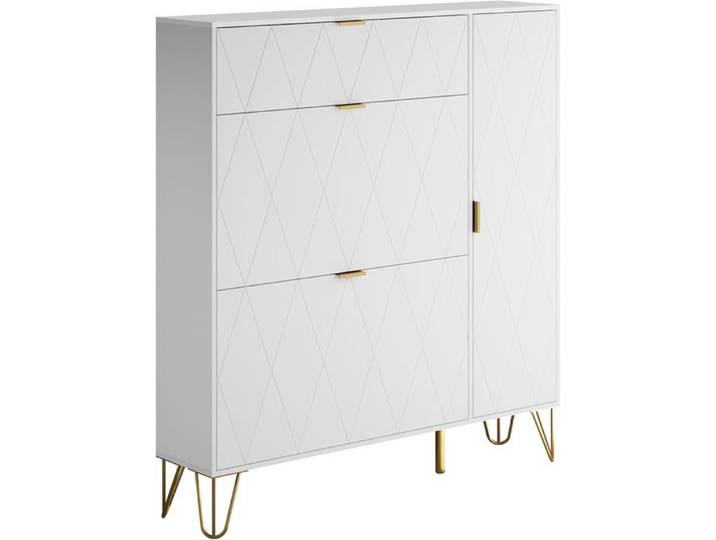 GOOBUY Armoire à Chaussure Inclinable Meuble à Chaussure Rangement Chaussure Etagère Caché et Cabinet Botte (Blanc)