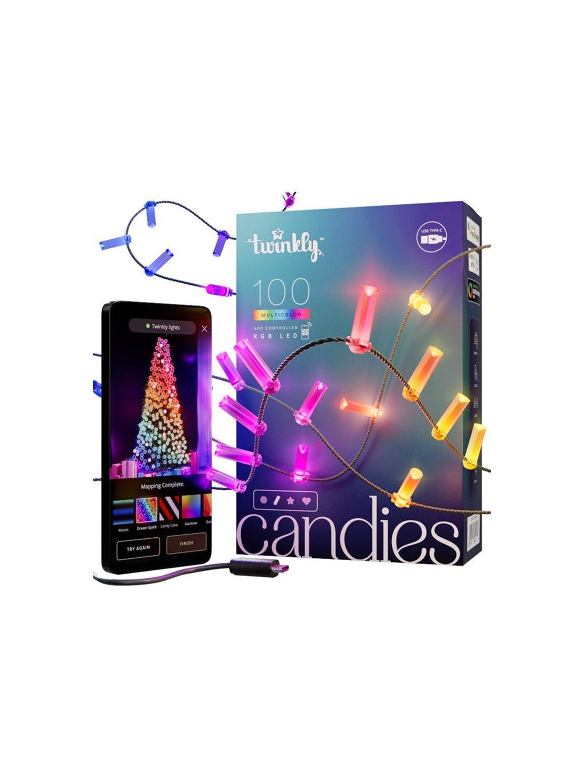 Twinkly Candies - string lights - LED x 100 - 7 W - RGB light - candle - transparent
