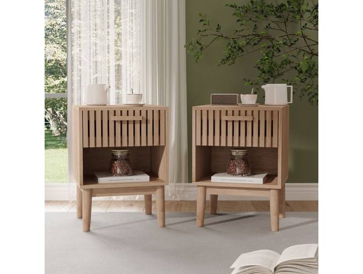 Lot de 2 Tables de Chevet Table de Chevet avec Tiroirs Meuble de Chevet Chevet de Lit avec Pieds de table en bois Couleur du bois
