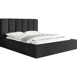 POLSTERBETT Amira mit Bettkasten, Schwarz Samt 140x200 cm