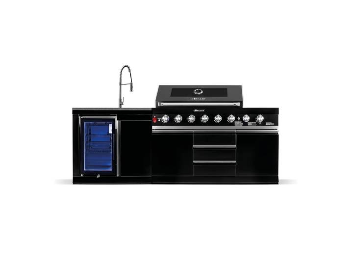 GORILLER® BLACKBACK S1 Outdoor-Küche, XXL-Gasgrill mit Kühlschrank und Frischwasser, Edelstahl, Schwarz