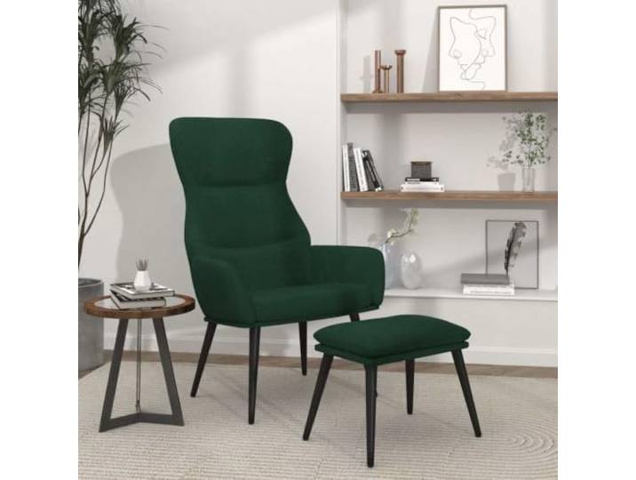 IBUQDDV Relaxsessel mit Hocker Dunkelgrün Stoff, Metallgestell, Wohnzimmer Stoffbezug, Metallgestell, Armlehnen, Fußhocker, Wohnzimmer, Dunkelgrün