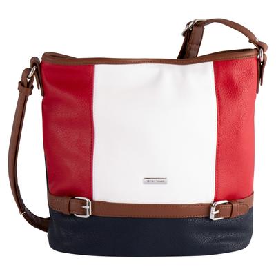 Hobo TOM TAILOR "Juna", Damen, Gr. B/H/T: 33cm x 28cm x 12,5cm, blau, Polyurethan, gepflegt, kontrastfarbene Details, mehrfarbig, Taschen Hobo, aus soft genarbtem ledrigen Material mit glänzenden Metall-Accessoires