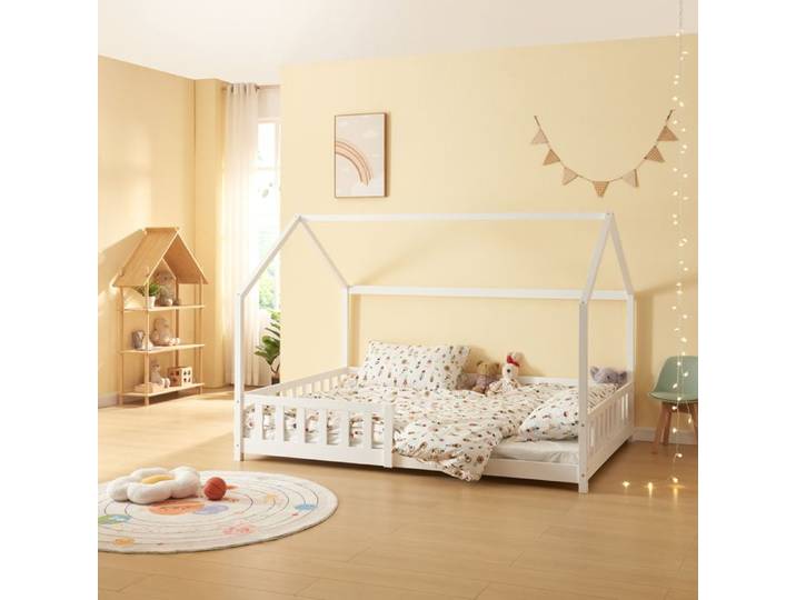 Lit cabane Hesel pour enfants bois de pin 140 x 200 cm blanc