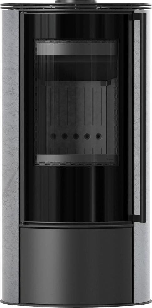 Kaminofen aus Stahl KRATKI ERIK Ø 150 5,5 kW dekorative Keramiken GREY SATIN schwarz Verkleidung