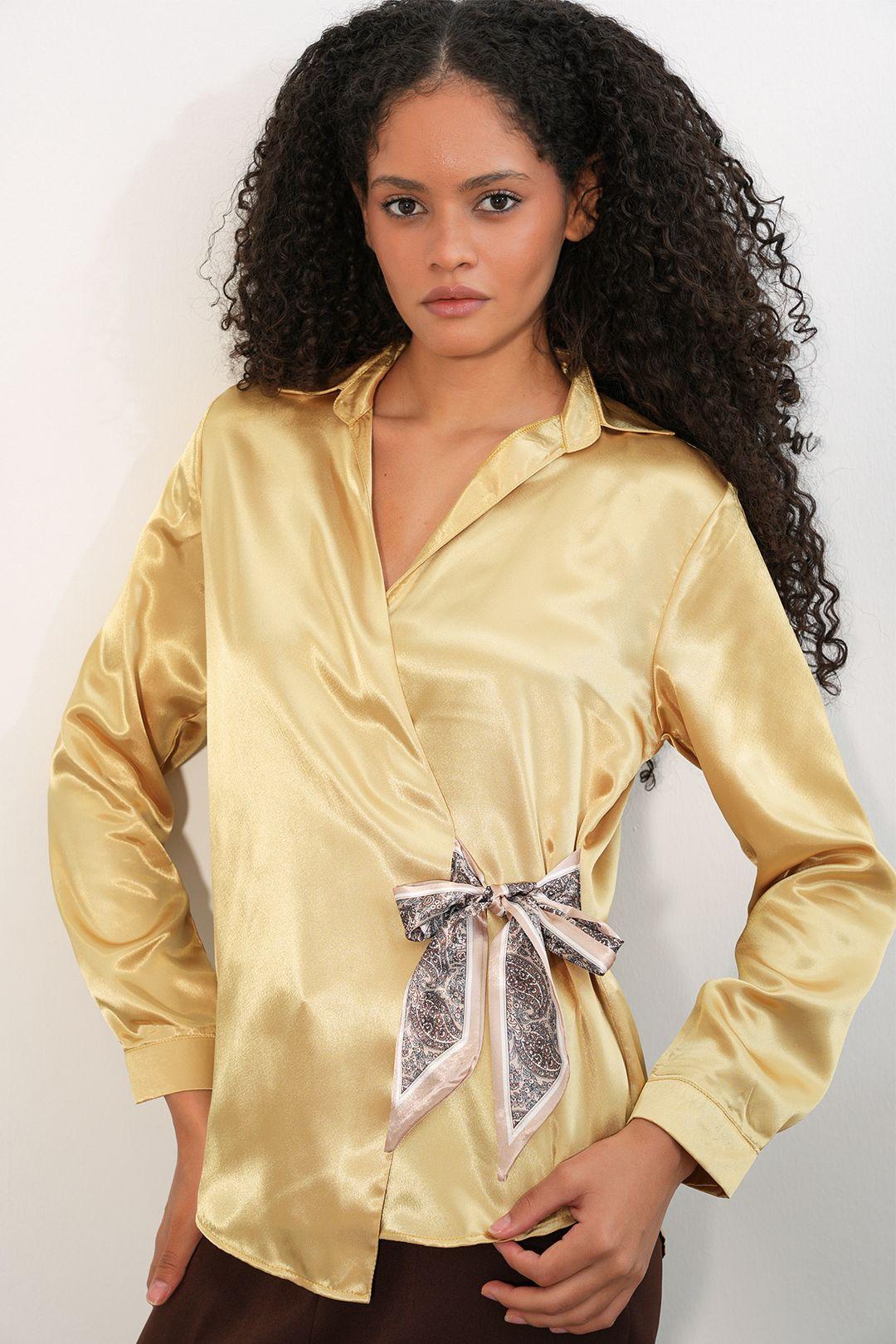 Damen Satin Krawatten-Shirt
