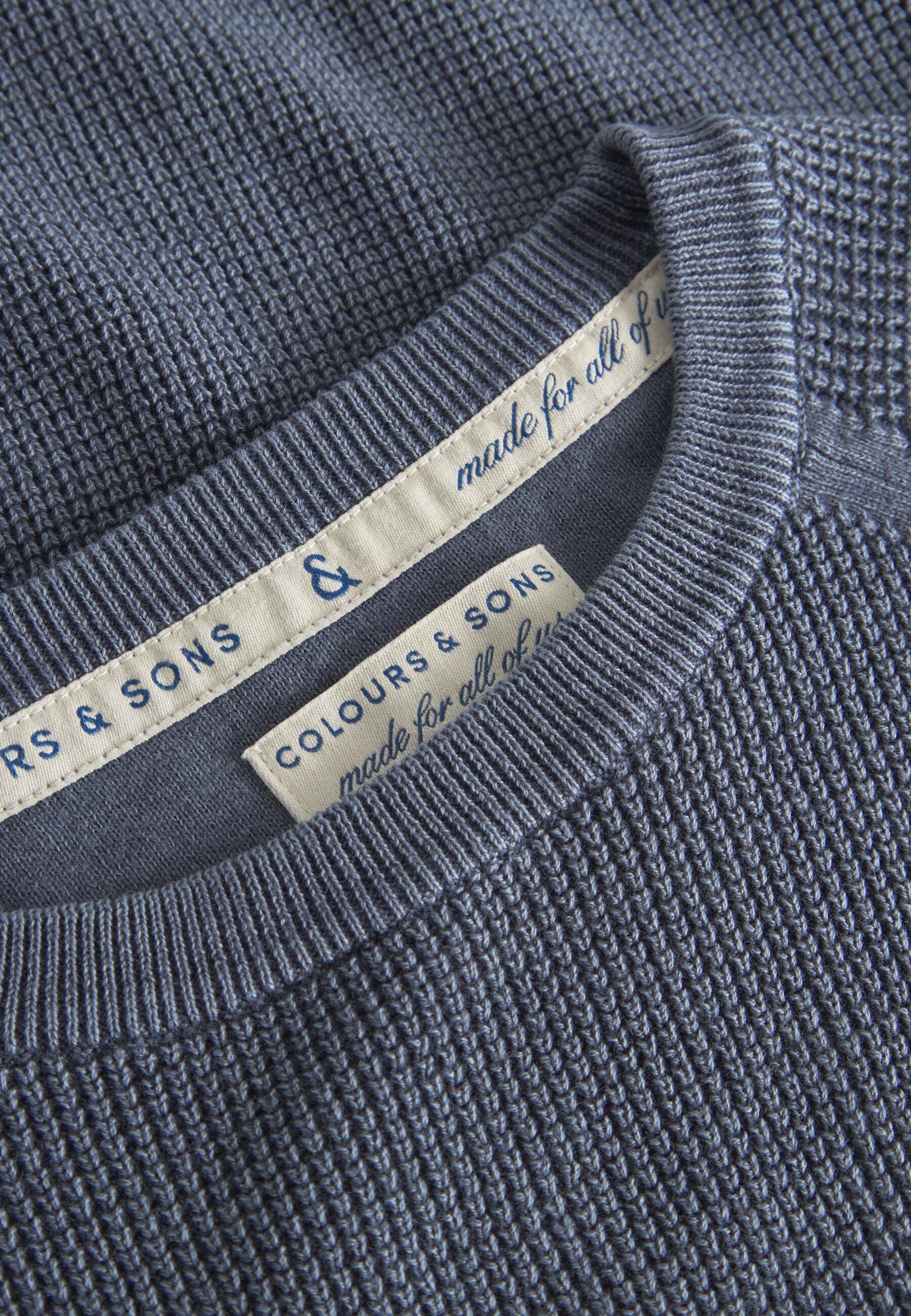 Strickpullover COLOURS & SONS "colours & sons Pullover Roundneck-Washed", Herren, Gr. S, blau (dunkelblau), Obermaterial: 100% Baumwolle CO., Pullover Strickpullover dunkelblau S