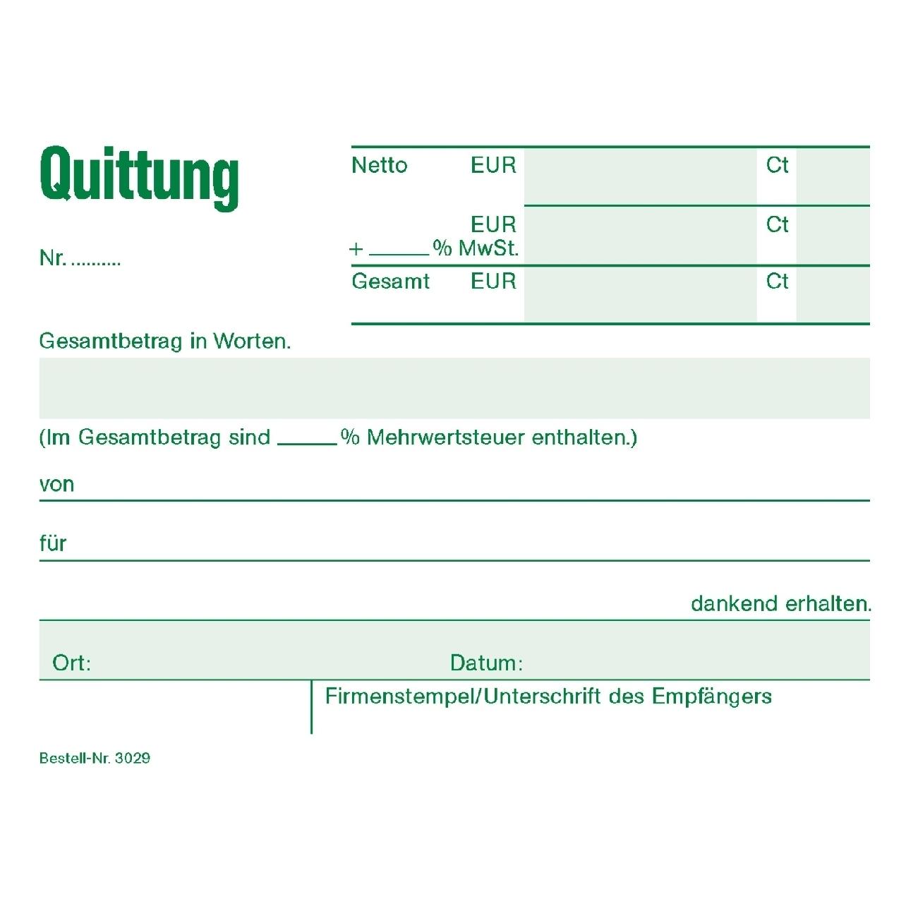 Rnk Verlag Quittung mit MwSt. separat ausgewiesen, mit fortlaufenden Nummern Formularbuch 3029 (50x) (3029)