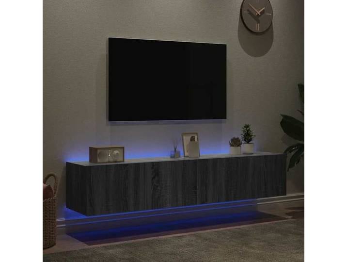 {January Sale}Lot de 2 Armoire TV à éclairage LED Buffet Salon Meubles TV muraux Moderne sonoma gris 80x35x31cm 8_7566194