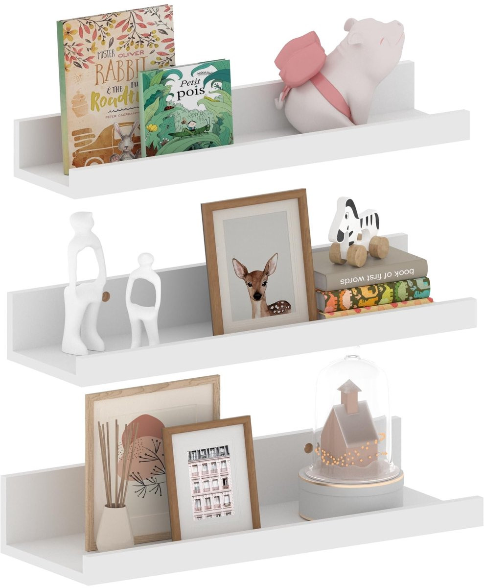 Set van 3 witte rechte wandplanken voor woonkamer, keuken of kinderkamer