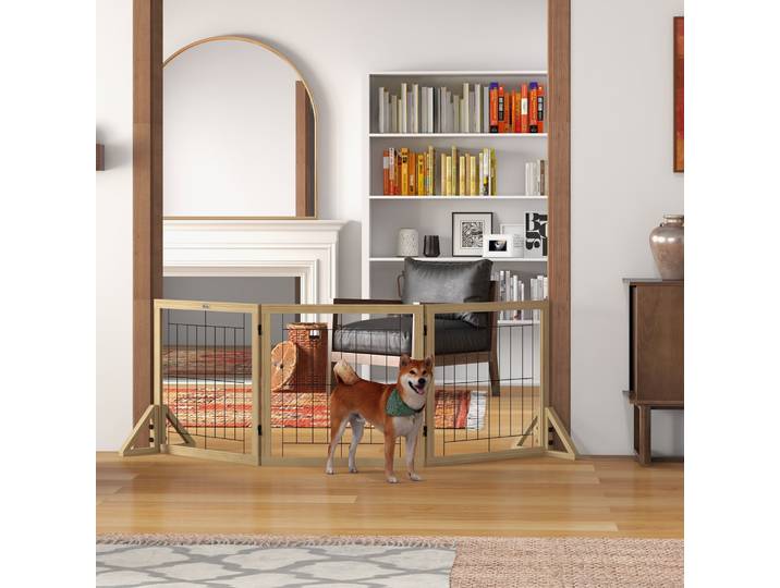 PawHut Barrière Chien Pliable Bois 3 Panneaux 210x70 cm