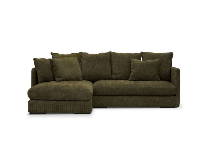 4/5-Sitzer-Ecksofa mit Ecke auf der linken Seite und Bezug aus grünem Cordsamt