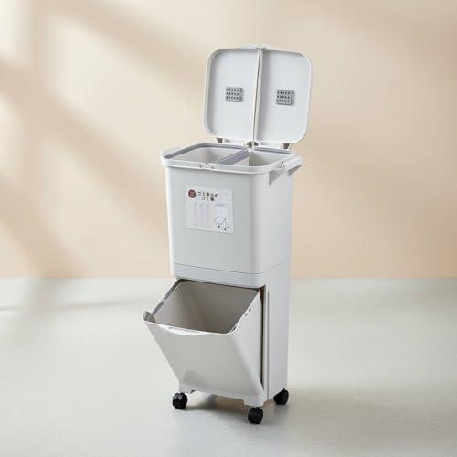 Küchen Abfalleimer Mülleimer Recyclingbehälter mit Trennsystem für Recycling Platzsparend durch Vertikale Stapelung 360 Grad Lenkrollen Deckel Gegen, 45L, Jp D-Behälter D-Deckel