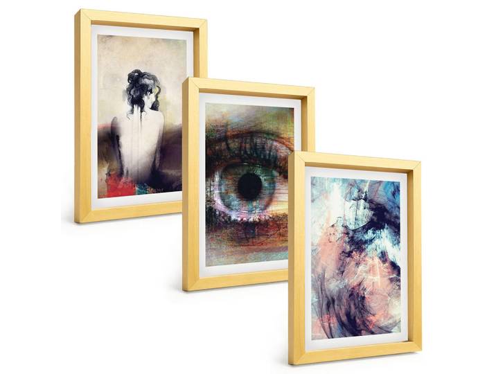 Tulup Bilder SET 3er Set - 20x30 cm Goldrahmen - Porträt einer Frau mit abstrakten Emotionen, Goldfarben, Kunststoff, Rechteckig, 20x30 cm, Fotografie, Bilder & Rahmen, Bilder