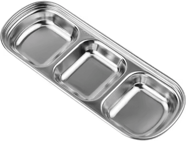 Inspire Picks 304 Stainless Steel 3 Compartment Sauce Tray For BBQ & Serving silvery