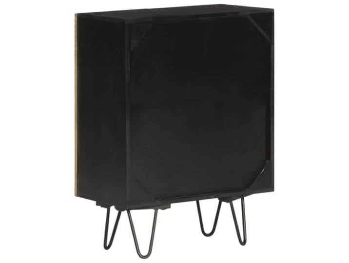 KTHLBRH Sideboard 55 x 30 x 75 cm Massivholz Mango Zeitloses Design, Ablagefächer, Ausstellungsboden, staubdichte Türen, gold-schwarz