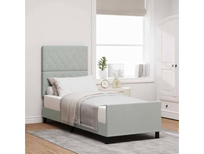 RJPLMFV Boxspringbett, Velours, Hellgrau, 80 x 200 cm Verstellbares Kopfteil, Massivholz, robuster Rahmen, einfache Montage, modernes Design