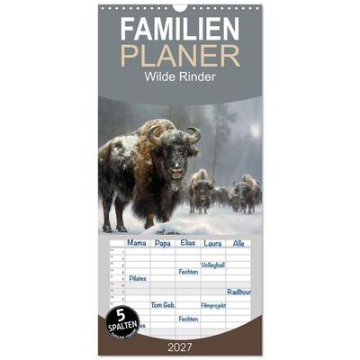 Familienplaner 2027 - Wilde Rinder mit 5 Spalten (Wandkalender, 21 x 45 cm) CALVENDO