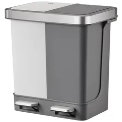 PROREGAL Funktionale Treteimer aus Kunststoff mit Soft-Close-Deckel | 10+10 Liter, HxBxT 40x39,5x29,6cm | 2 Kunststoff-Innenbehälter | Weiß/Grau