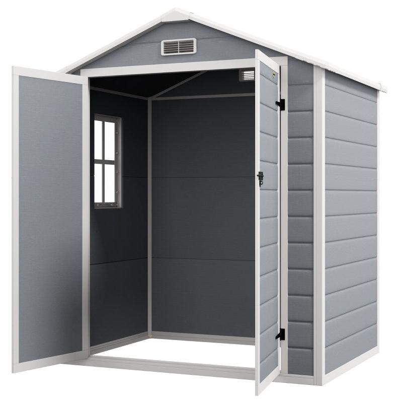 Gartenhaus aus Metall mit Doppeltür und Fenster | Farbe: Grau | Abmessungen: 183x134x210 cm