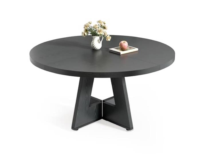 LITTLE TREE 120 cm runder Esstisch für 4–6 Personen Schwarzer Esstisch, moderner runder Küchentisch mit robustem Sockel