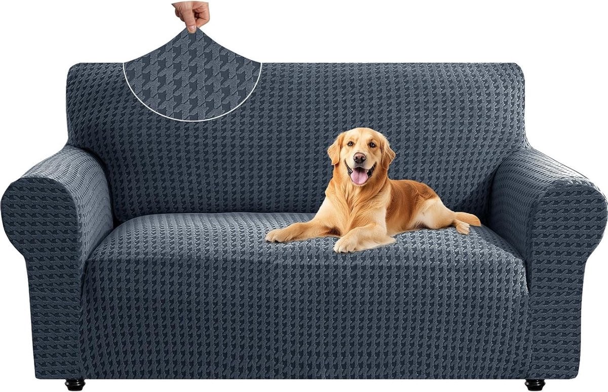 Stretch Sofa Cover voor 2 Zits Bank, Universele Elastische Hoes met Antislip Schuim, Donkergrijs