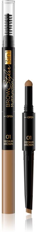 Eveline Cosmetics Brow Styler precise eyebrow pencil 3-in-1 shade 01 Medium Brown 1,2 g