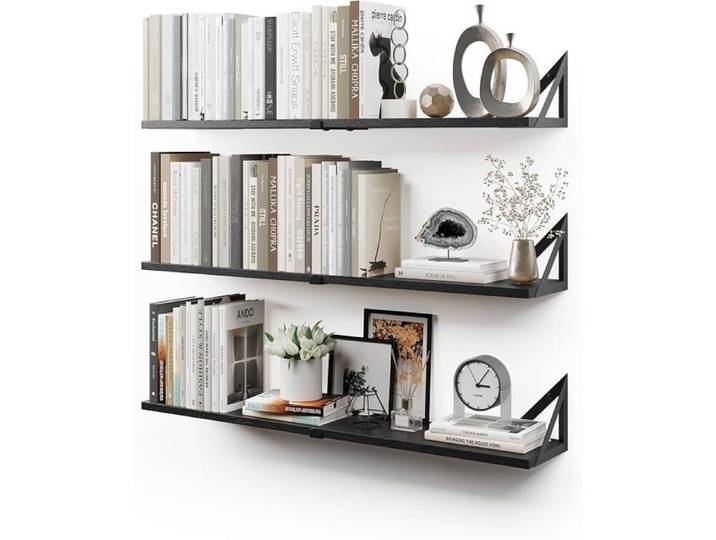 Étagères murales suspendues pour Le Mur Lot de 3 étagère bibliothèque pour Chambre à Coucher Salon Bureau (Noir Grand)