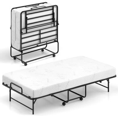 Costway 75 x 38 Inch Folding Bed with Mattress Twin Size Rolling Guest Bed