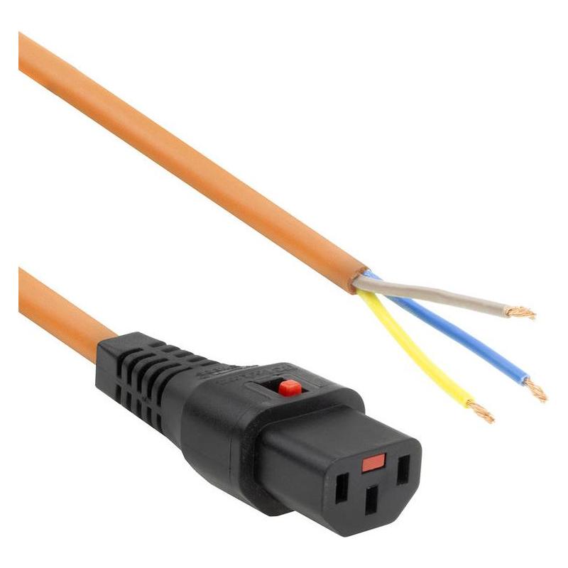 Iec Lock 230V connection cable C13 lockable - open end orange 3.00 m (3 m) (PC967)