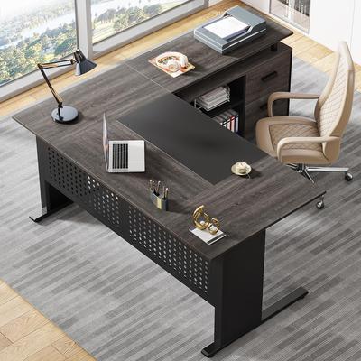 Bluebell 63 Inch Executive Desk with File Cabinet, Large Office Desk L Shaped Computer Desk